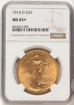 1914-D $20 Saint-Gaudens Double Eagle NGC MS65+