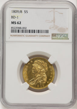 1809/8 $5 BD-1 Early Half Eagle NGC MS62 (776366003)