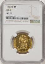 1809/8 $5 BD-1 Early Half Eagle NGC MS62 (776366003)