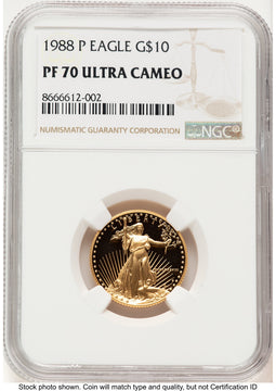 1988-P Proof Gold Eagle 1/4 oz 0.25 oz Brown Label NGC PF70