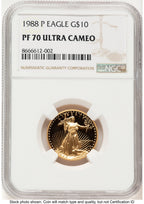 1988-P Proof Gold Eagle 1/4 oz 0.25 oz Brown Label NGC PF70