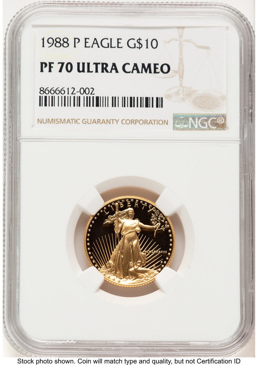 1988-P Proof Gold Eagle 1/4 oz 0.25 oz Brown Label NGC PF70
