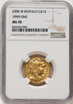 2008-W Burnished Gold Buffalo 1/4 oz Brown Label NGC MS70