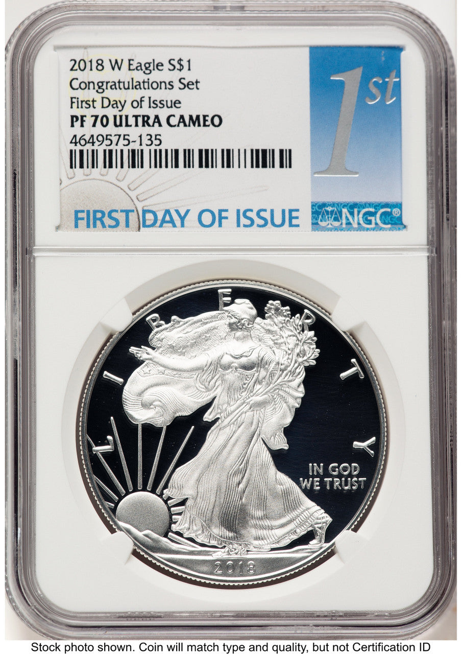 2018-W Proof Silver Eagle Congratulations Set 1 oz FDI 1ST NGC PF70