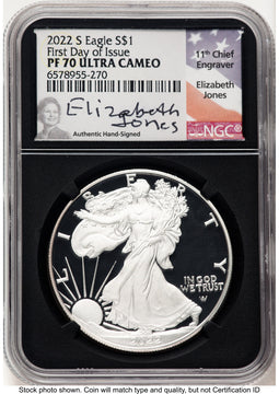 2022-S Proof Silver Eagle 1 oz FDI Elizabeth Jones NGC PF70