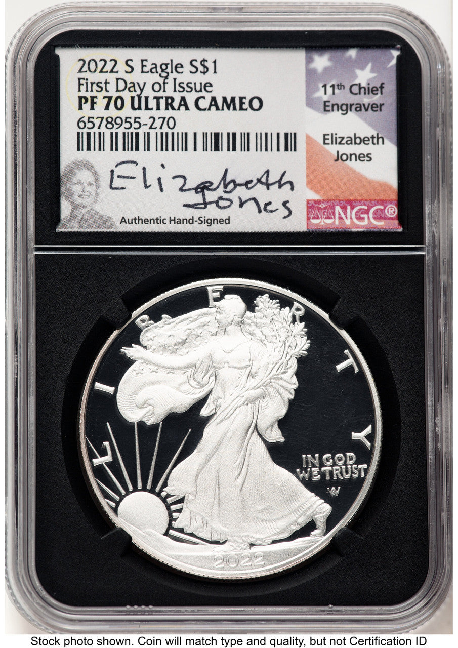 2022-S Proof Silver Eagle 1 oz FDI Elizabeth Jones NGC PF70