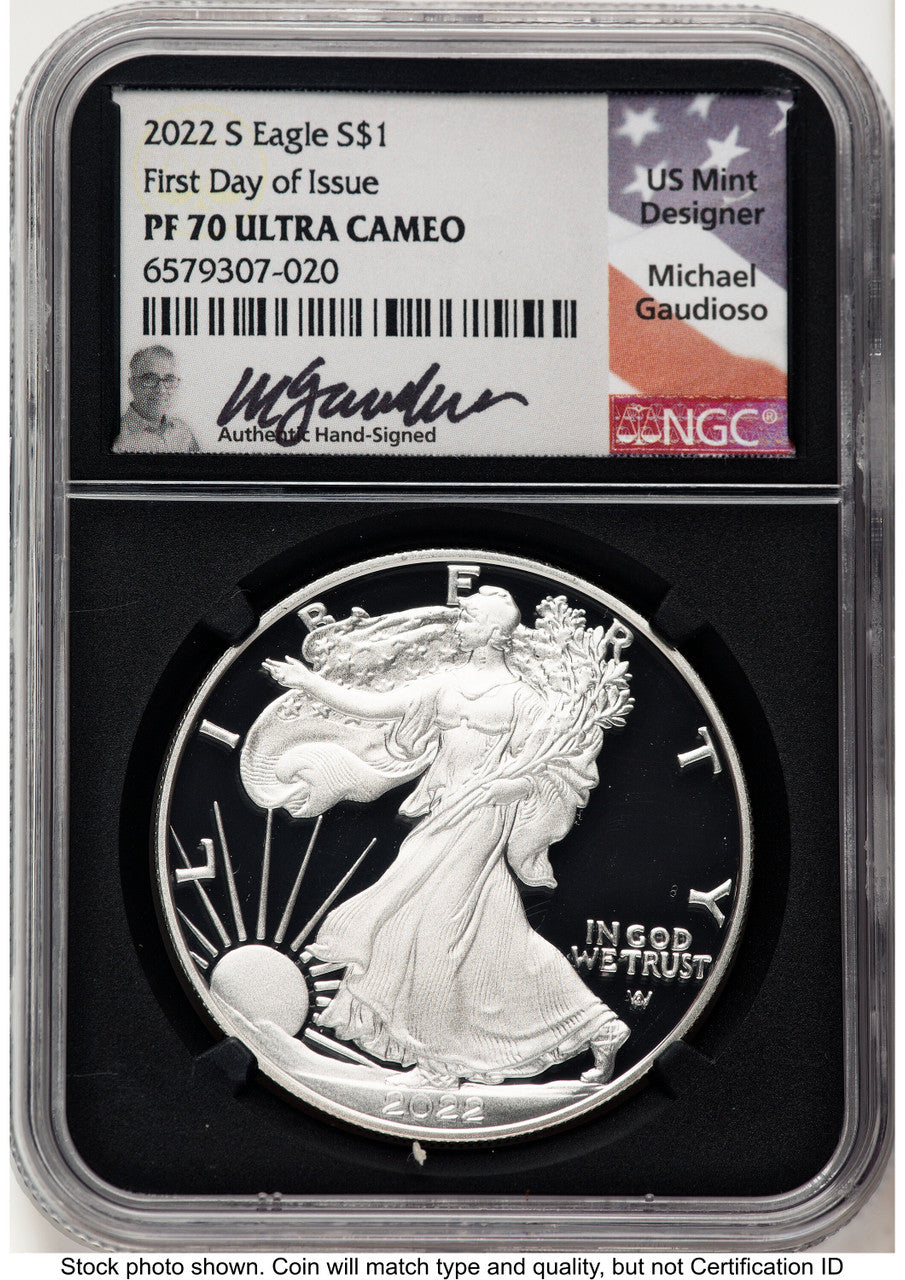 2022-S Proof Silver Eagle 1 oz FDI Michael Gaudioso NGC PF70