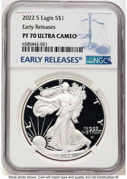 2022-S Proof Silver Eagle 1 oz ER Blue NGC PF70