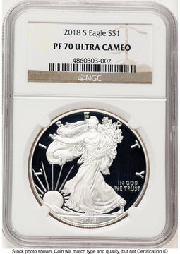 2018-S Proof Silver Eagle 1 oz Brown Label NGC PF70