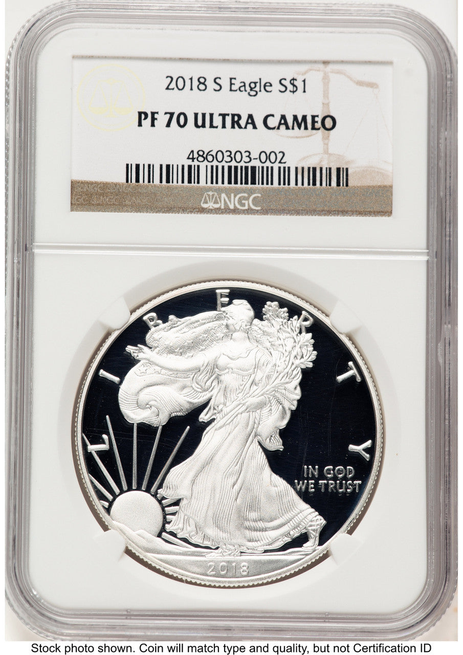 2018-S Proof Silver Eagle 1 oz Brown Label NGC PF70