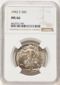 1942-S 50C Walking Liberty Half Dollar NGC MS66