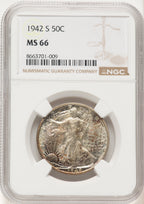 1942-S 50C Walking Liberty Half Dollar NGC MS66