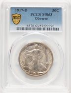 1917-D 50C OBVERSE Walking Liberty Half Dollar PCGS MS63