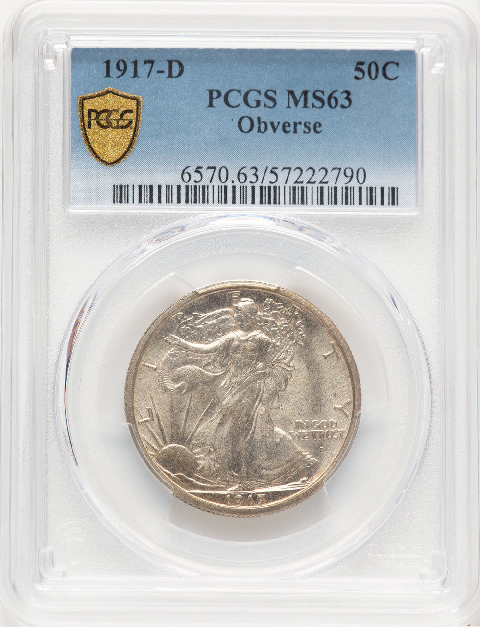 1917-D 50C OBVERSE Walking Liberty Half Dollar PCGS MS63