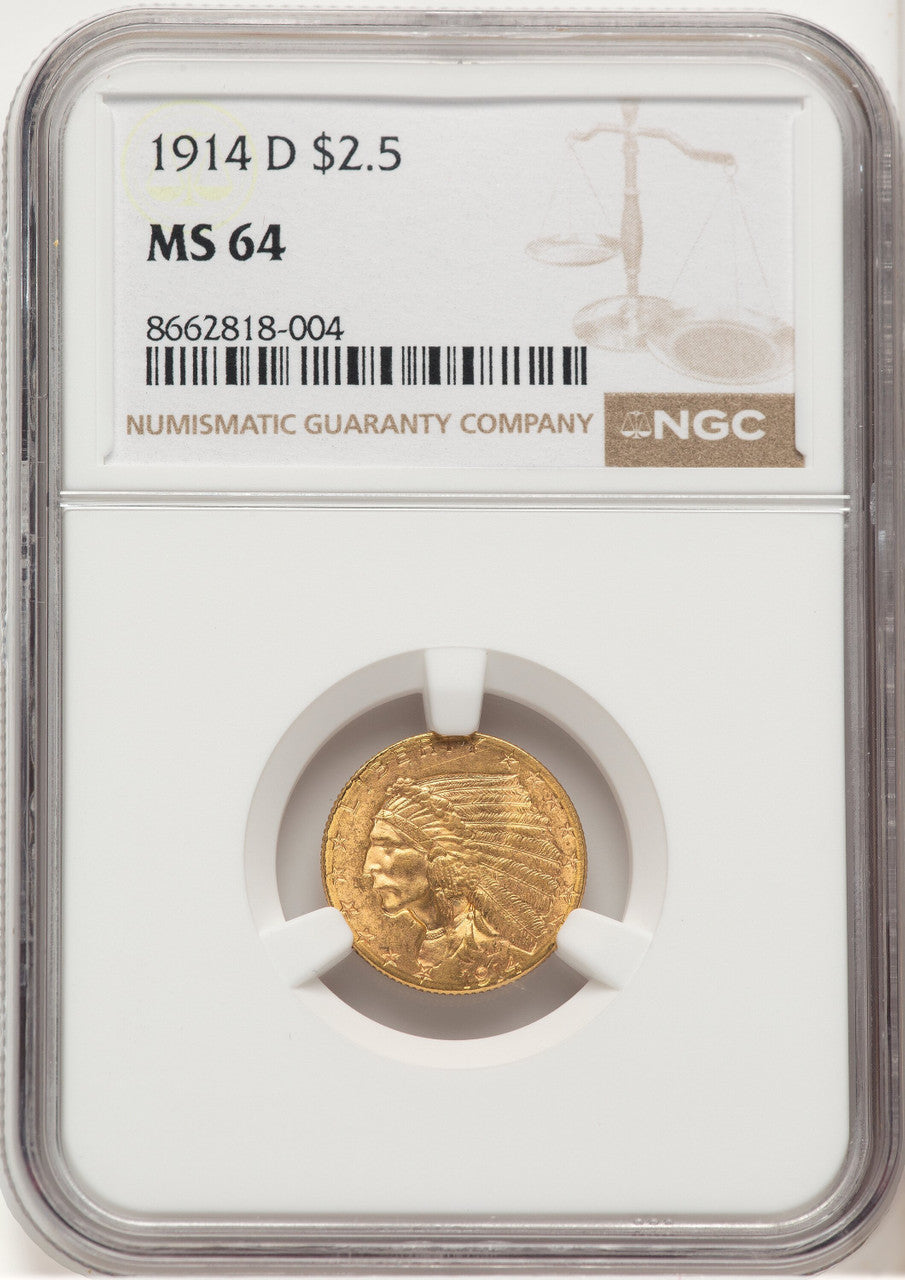 1914-D $2.50 Indian Quarter Eagle NGC MS64 (776679007)