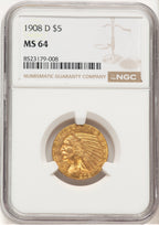 1908-D $5 Indian Half Eagle NGC MS64 (776679012)