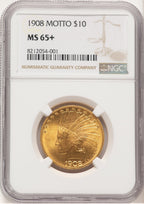 1908 $10 MOTTO Indian Eagle NGC MS65+
