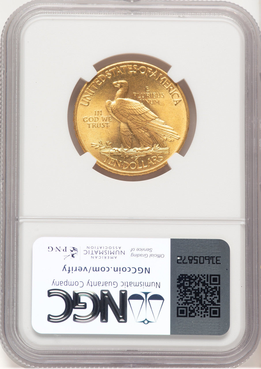 1908 $10 MOTTO Indian Eagle NGC MS65+