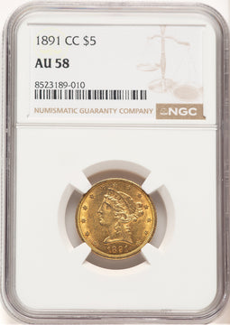1891-CC $5 Liberty Half Eagle NGC AU58 (776720002)