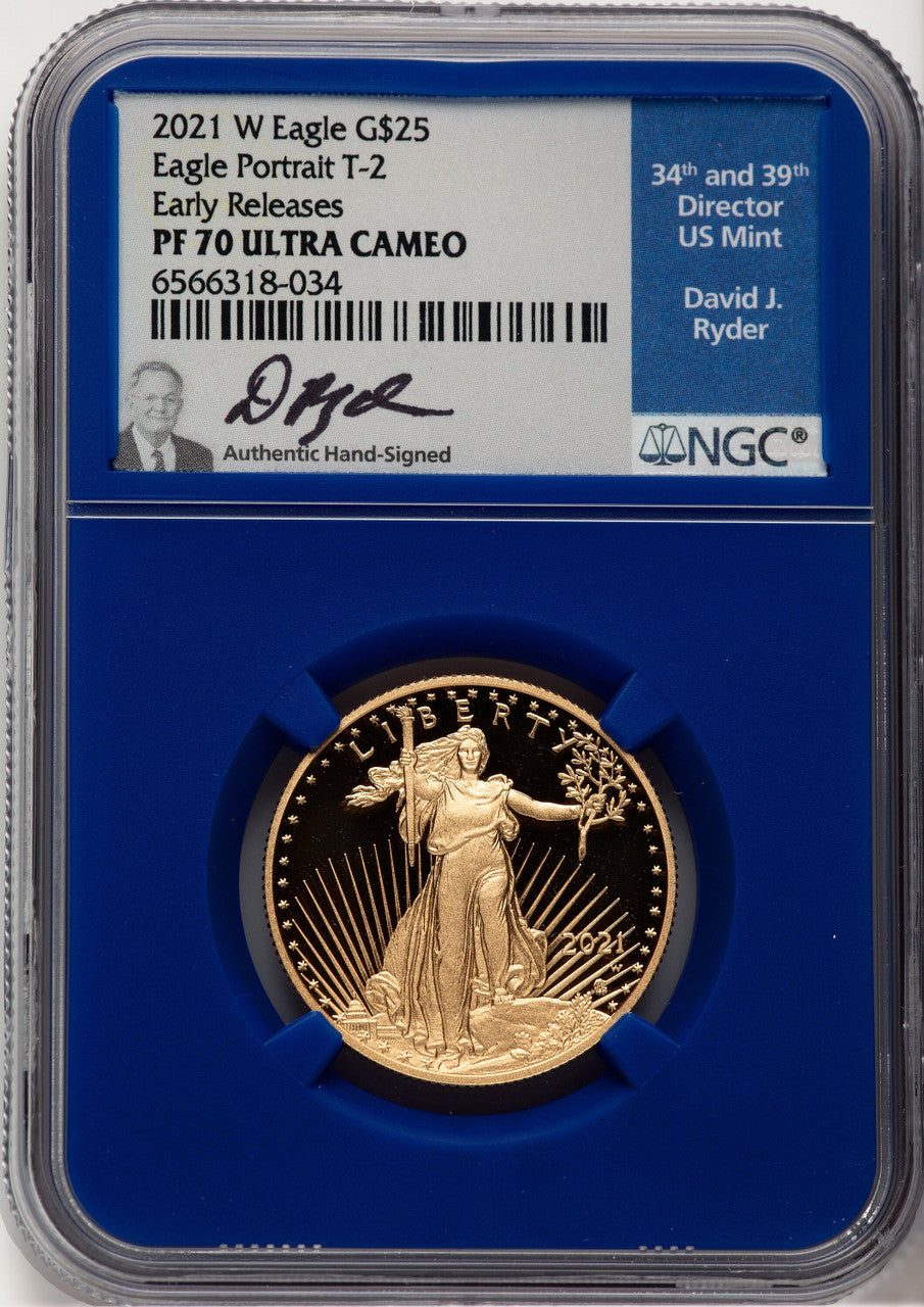 2021-W T2 4-Coin Set Gold American Eagle NGC PF70 David J Ryder