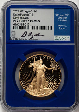2021-W T2 4-Coin Set Gold American Eagle NGC PF70 David J Ryder