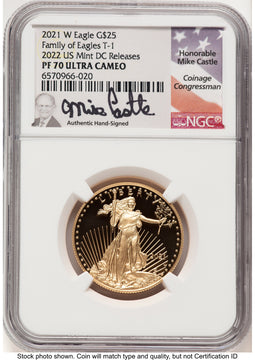 2021-W Type 1 Proof Gold Eagle 1/2 oz 2022 US Mint Releases Mike Castle NGC PF70