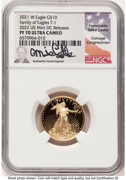 2021-W Type 1 Proof Gold Eagle 1/4 oz 2022 US Mint Releases Mike Castle NGC PF70