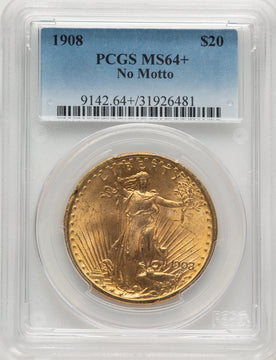 1908 $20 NO MOTTO Saint-Gaudens Double Eagle PCGS MS64+