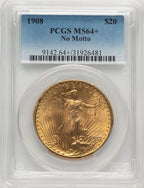 1908 $20 NO MOTTO Saint-Gaudens Double Eagle PCGS MS64+
