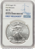 2018 Silver Eagle FR Blue NGC MS70
