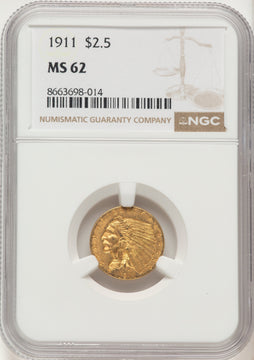 1911 $2.50 Indian Quarter Eagle NGC MS62