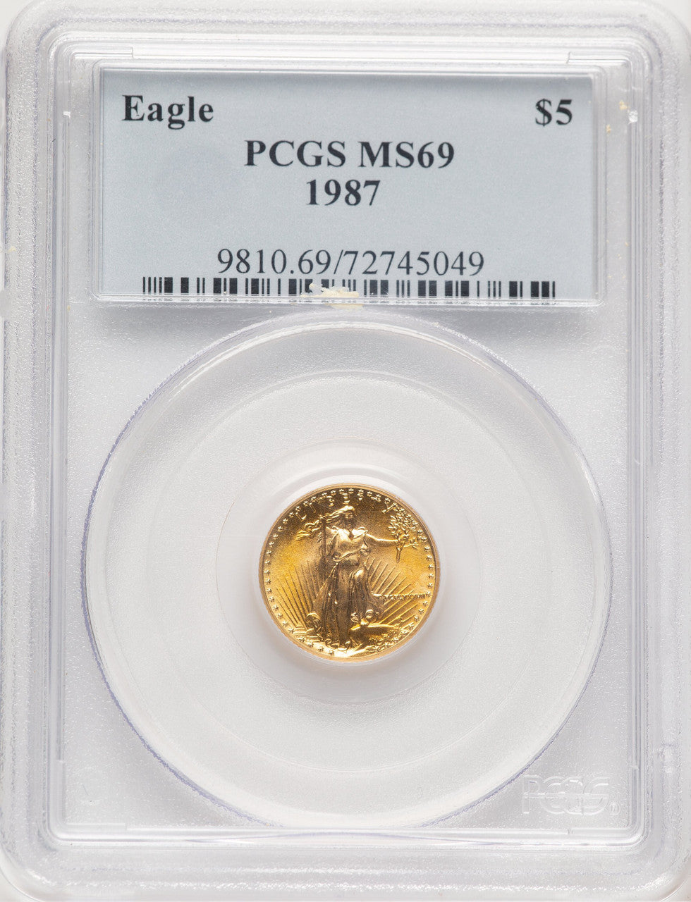 1987 Gold Eagle 1/10 oz Blue Label PCGS MS69