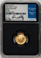 2016-W 10C Mercury Dime 100th Anniversary Gold Centennial ER NGC MS70 Ed Moy