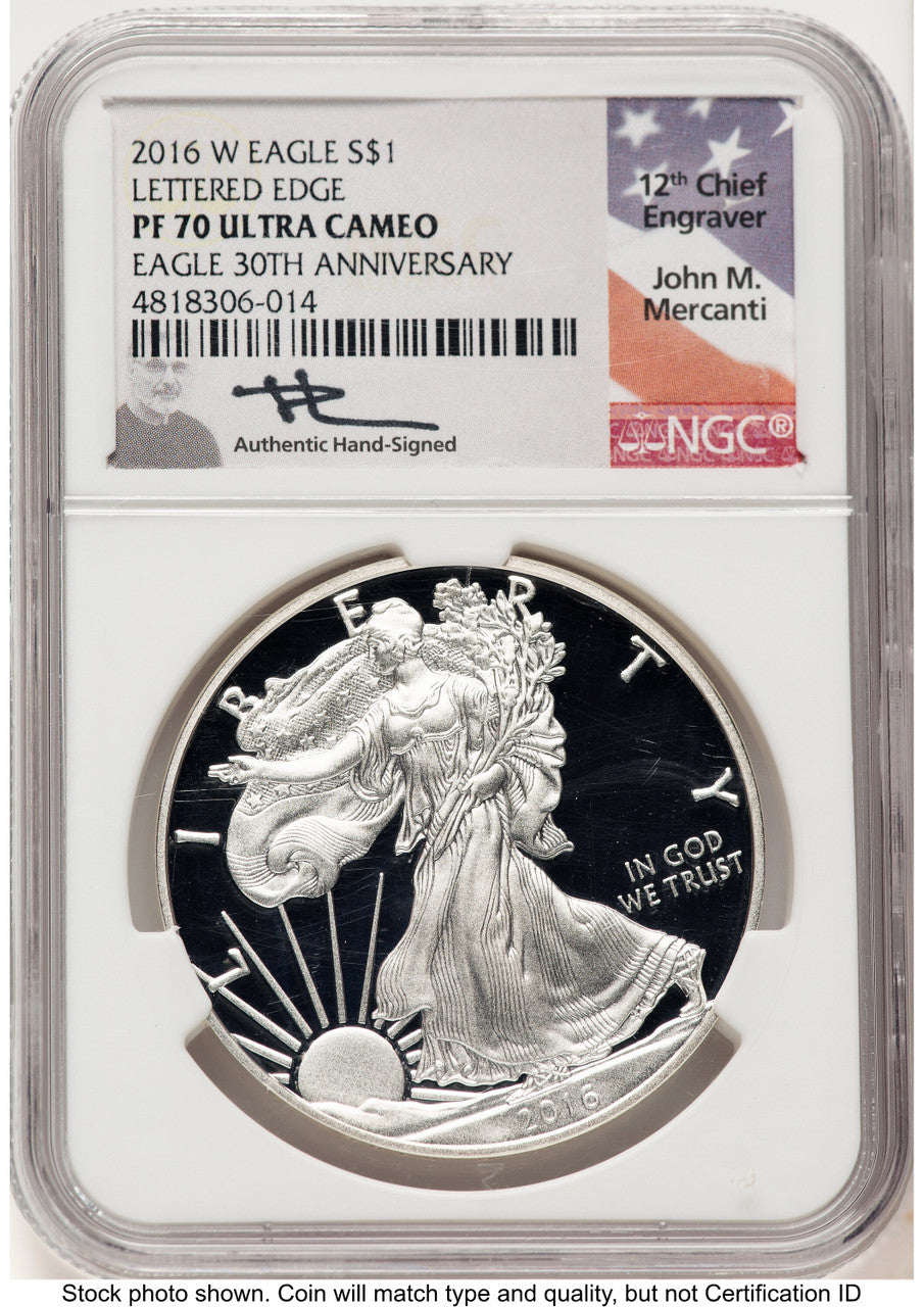 2016-W Proof Silver Eagle 1 oz John NGC PF70 Mercanti