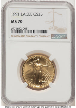 1991 Gold Eagle 1/2 oz Brown Label NGC MS70