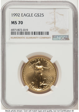 1992 Gold Eagle 1/2 oz Brown Label NGC MS70