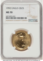 1992 Gold Eagle 1/2 oz Brown Label NGC MS70