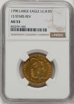 1798 $5 Lg Eagle Lg 8 13 Star Rev Early Half Eagle NGC AU53