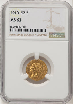 1910 $2.50 Indian Quarter Eagle NGC MS62 (777181029)