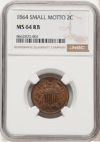 1864 Small Motto RB Two Cent Pieces NGC MS64