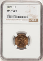 1876 1C RB Indian Cent NGC MS65
