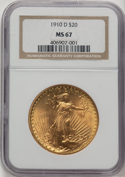 1910-D $20 Saint-Gaudens Double Eagle NGC MS67