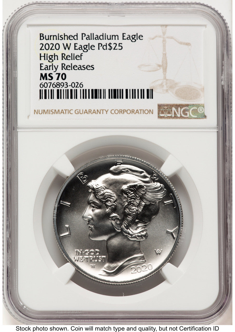 2020-W Palladium Eagle 1 oz Burnished ER Brown Label NGC MS70