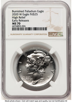 2020-W Palladium Eagle 1 oz Burnished ER Brown Label NGC MS70 (777223063)