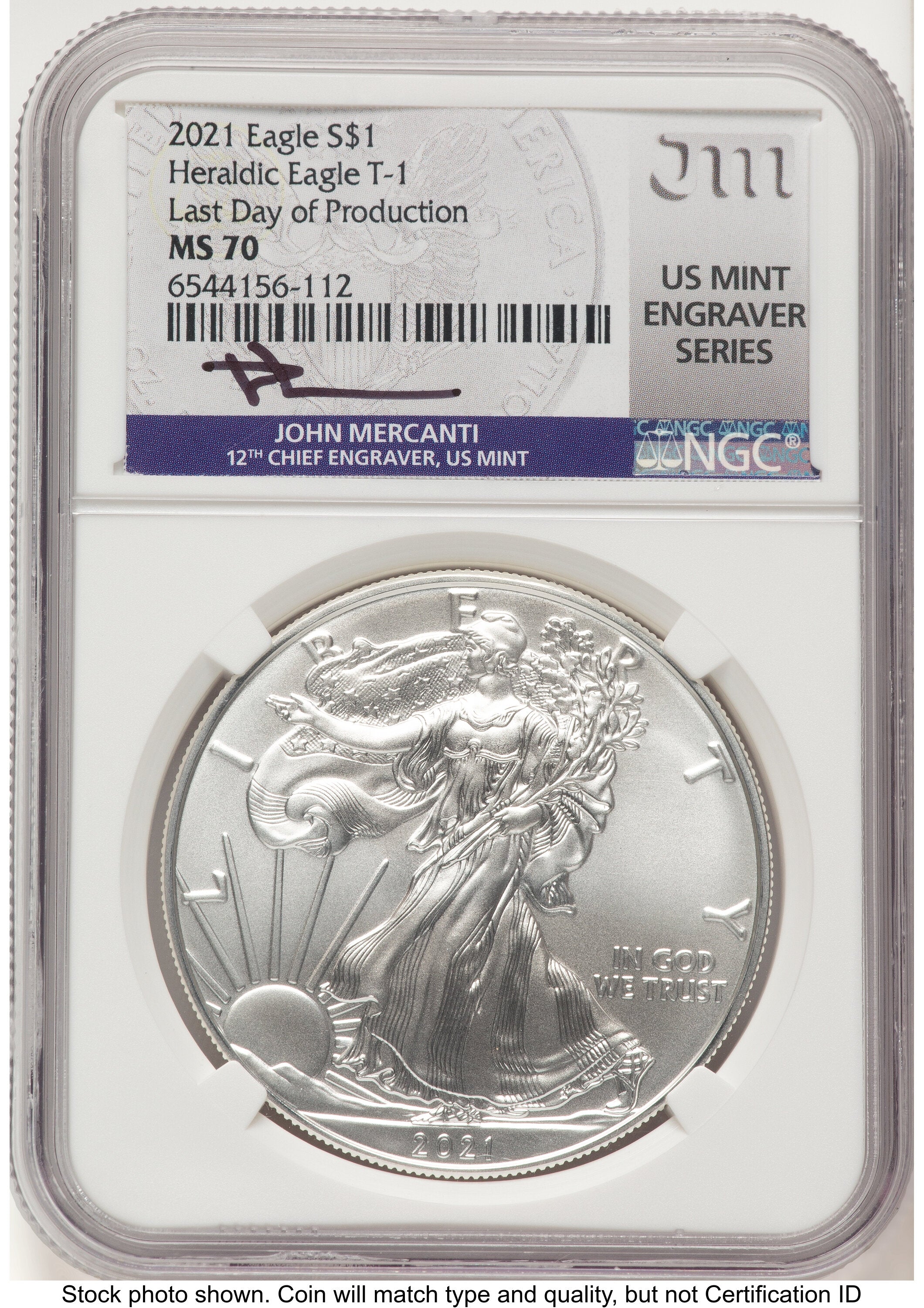 2021 Silver Eagle Type 1 John US Mint Engraver Series Last Day of Production NGC PF70 Mercanti