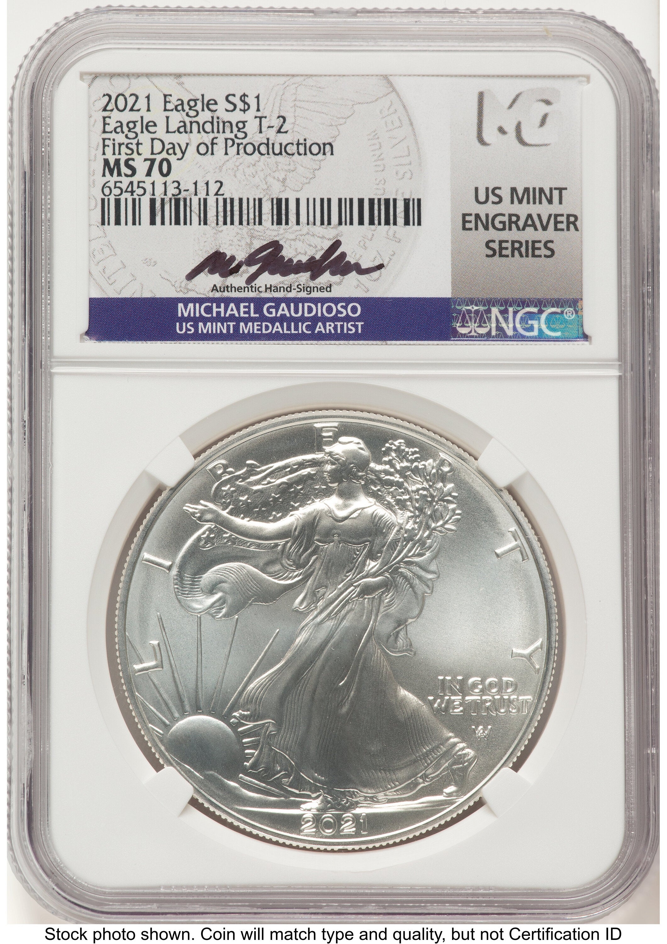 2021 Silver Eagle Type 2 Michael Gaudioso US Mint Engraver Series First Day of Production NGC PF70