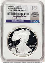 2022-W Proof Silver Eagle 1 oz AR Michael Gaudioso US Mint Engraver Series NGC PF70