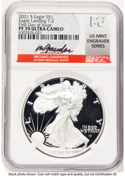 2021-S TY2 Proof Silver Eagle 1 oz FDI Michael Gaudioso US Mint Engraver Series NGC PF70