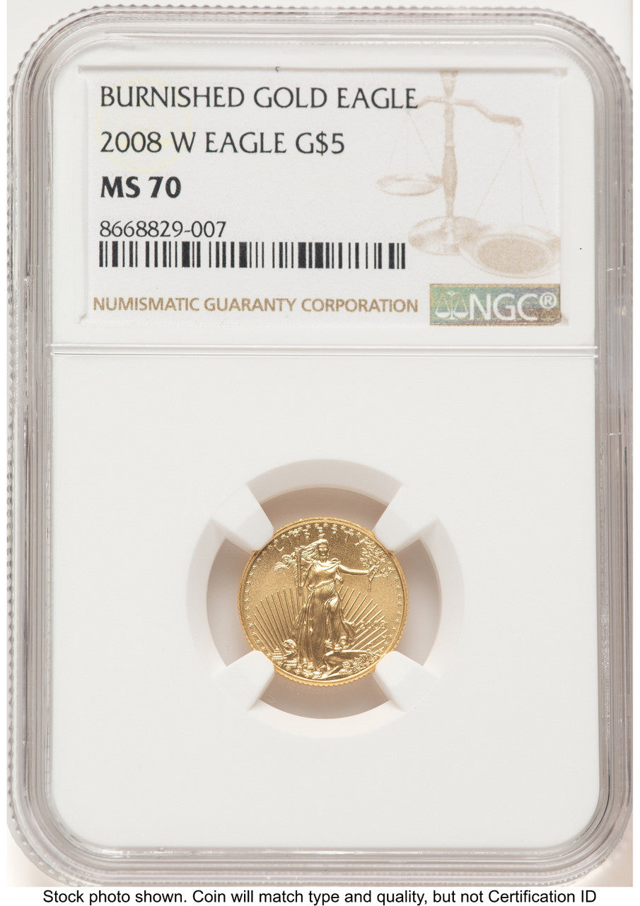 2008-W Burnished Gold Eagle 1/10 oz Brown Label NGC MS70