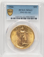 1926 $20 Tripled Die Obverse FS-101 Saint-Gaudens Double Eagle PCGS MS63